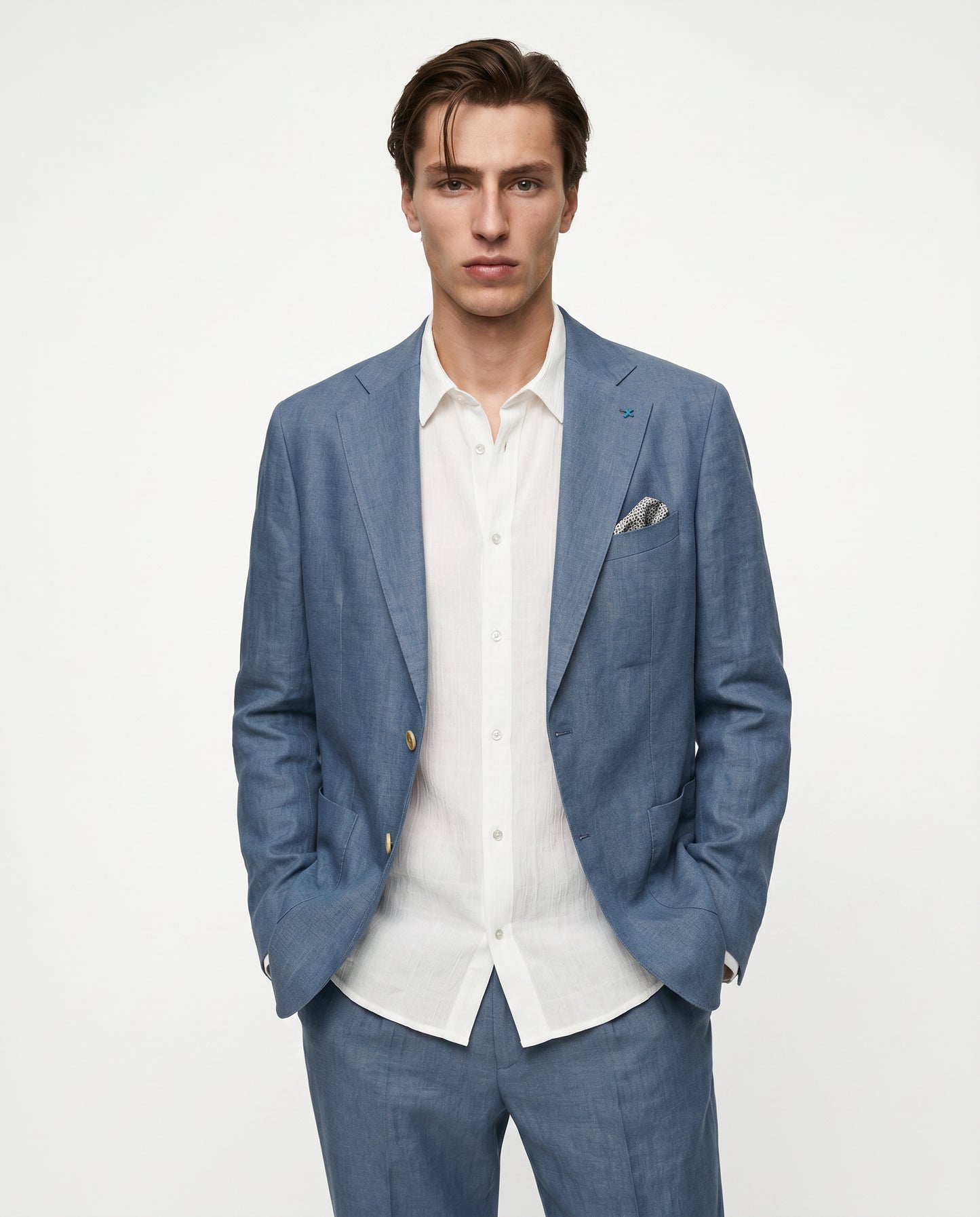 Pure linen blazer with elegant details - Sky blue