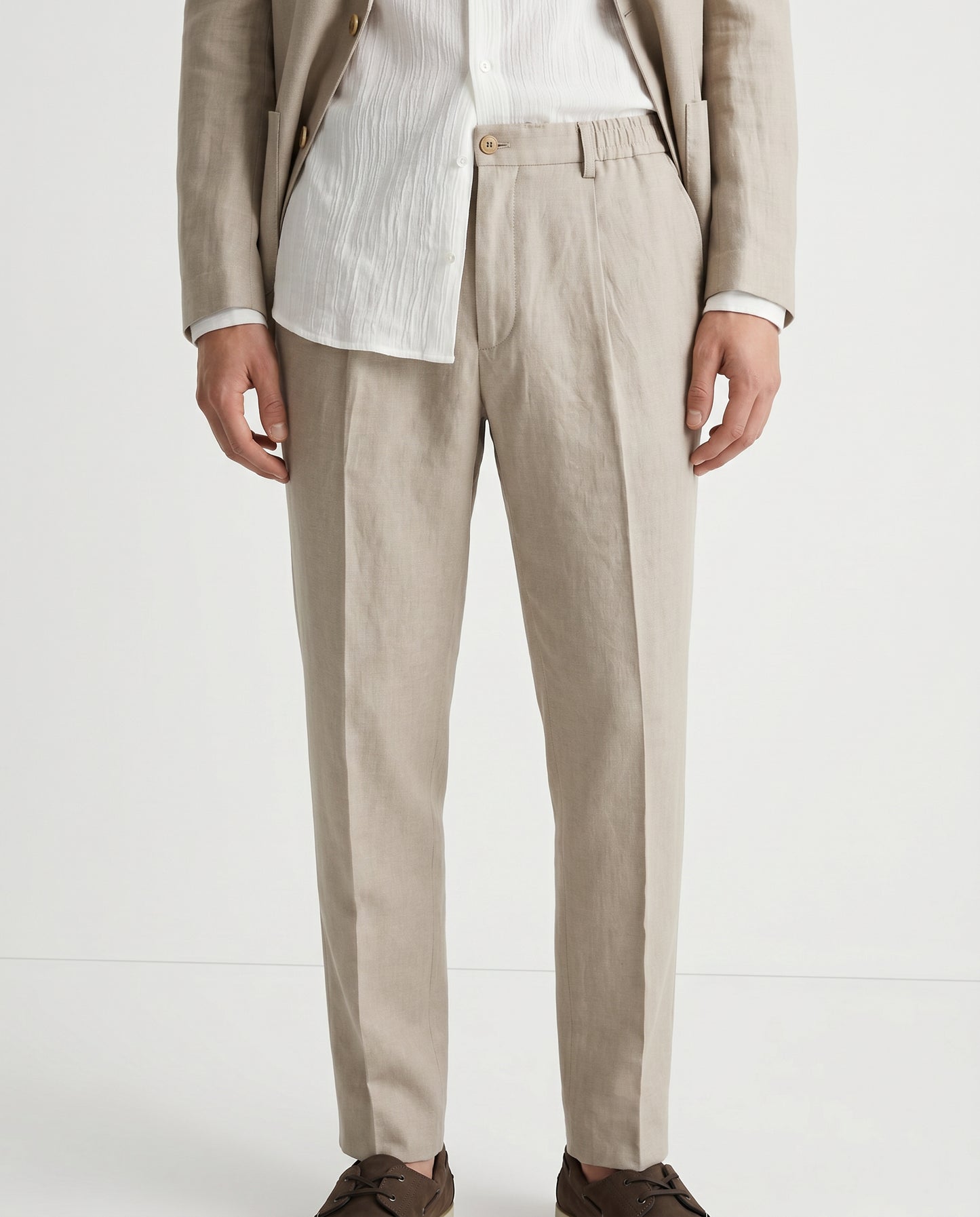 Pantaloni in puro lino con vita regolabile - Beige