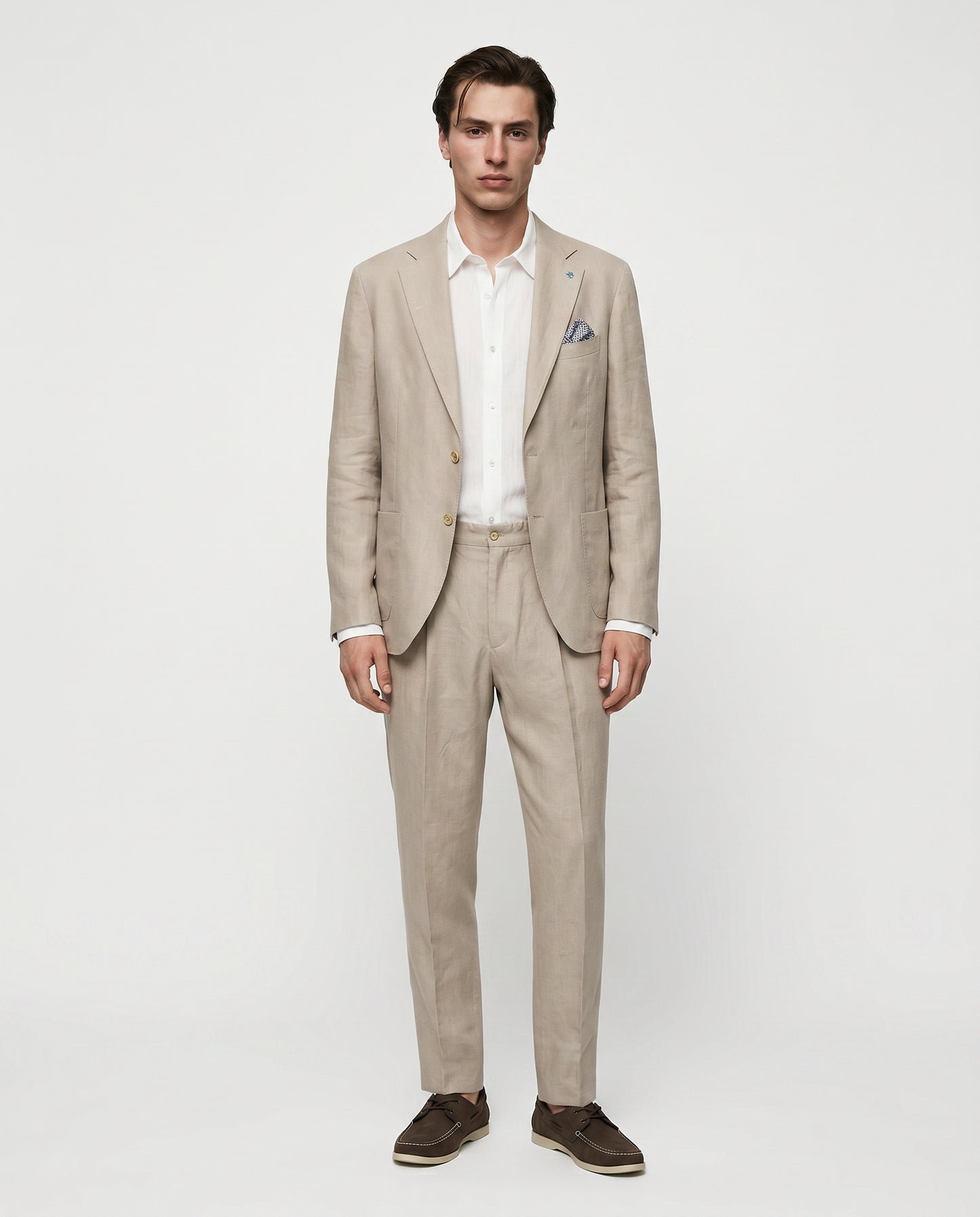 Pantaloni in puro lino con vita regolabile - Beige