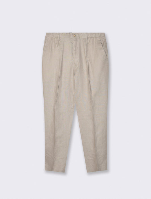 Pantaloni in puro lino con vita regolabile - Beige