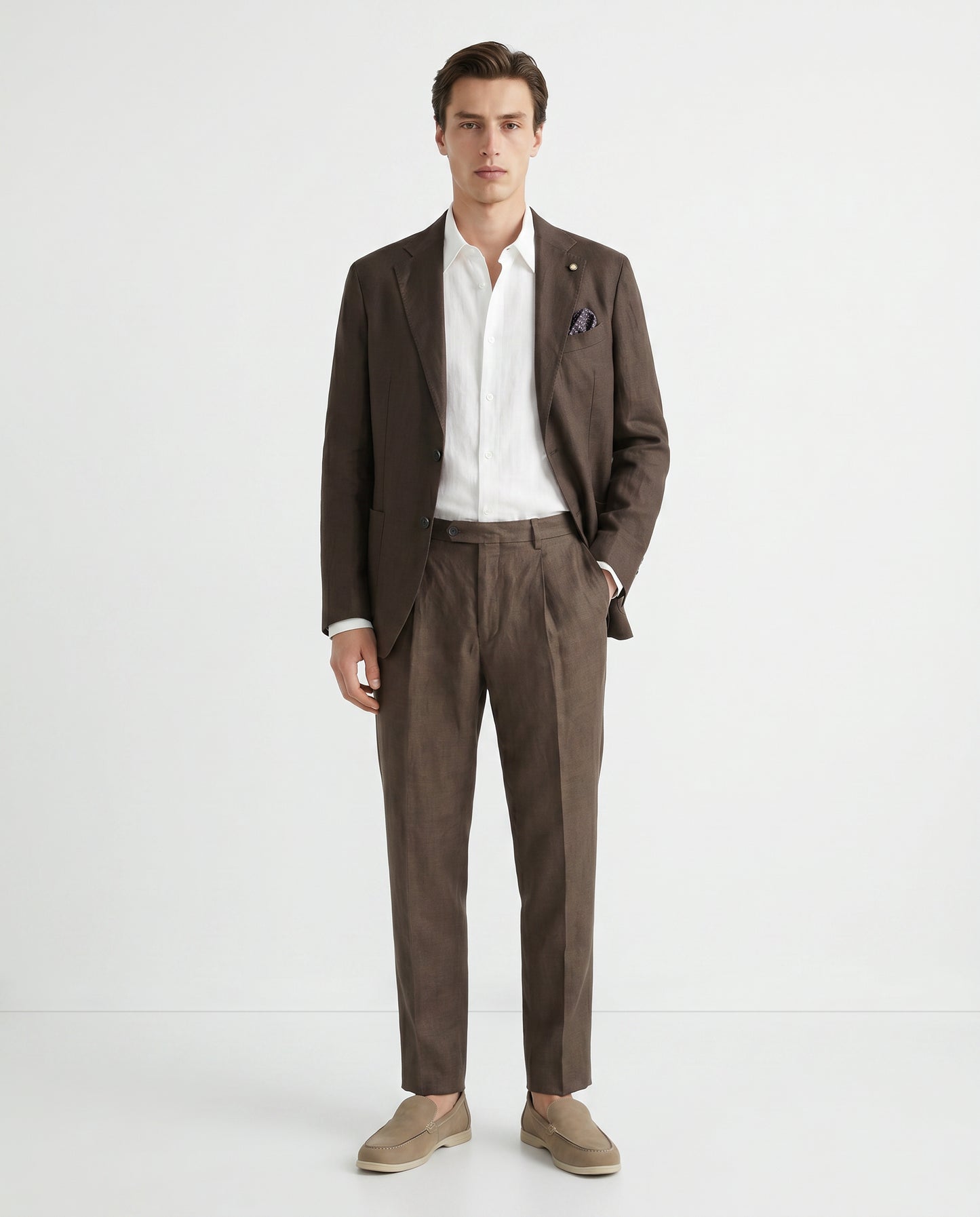 Blazer formal fit in pure diagonal linen - Brown