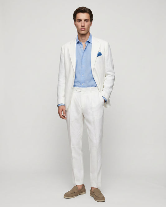 Blazer formal fit in pure diagonal linen - White