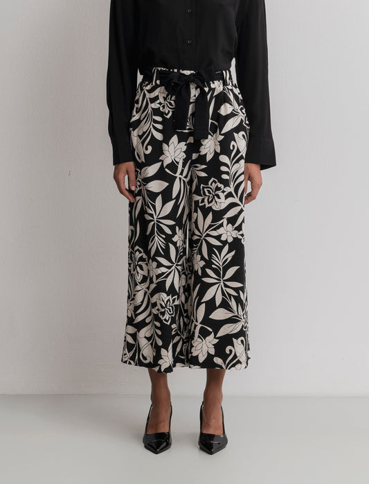 Pantalone stampato con cintura in tessuto - Fiorato