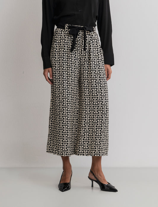Pantalone stampato con cintura in tessuto - Geometrie