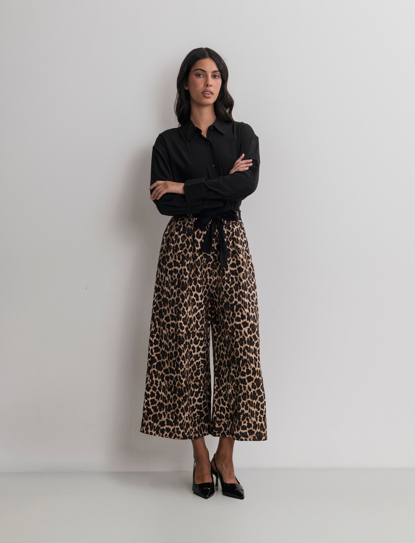 Pantalone stampato con cintura in tessuto - Maculato