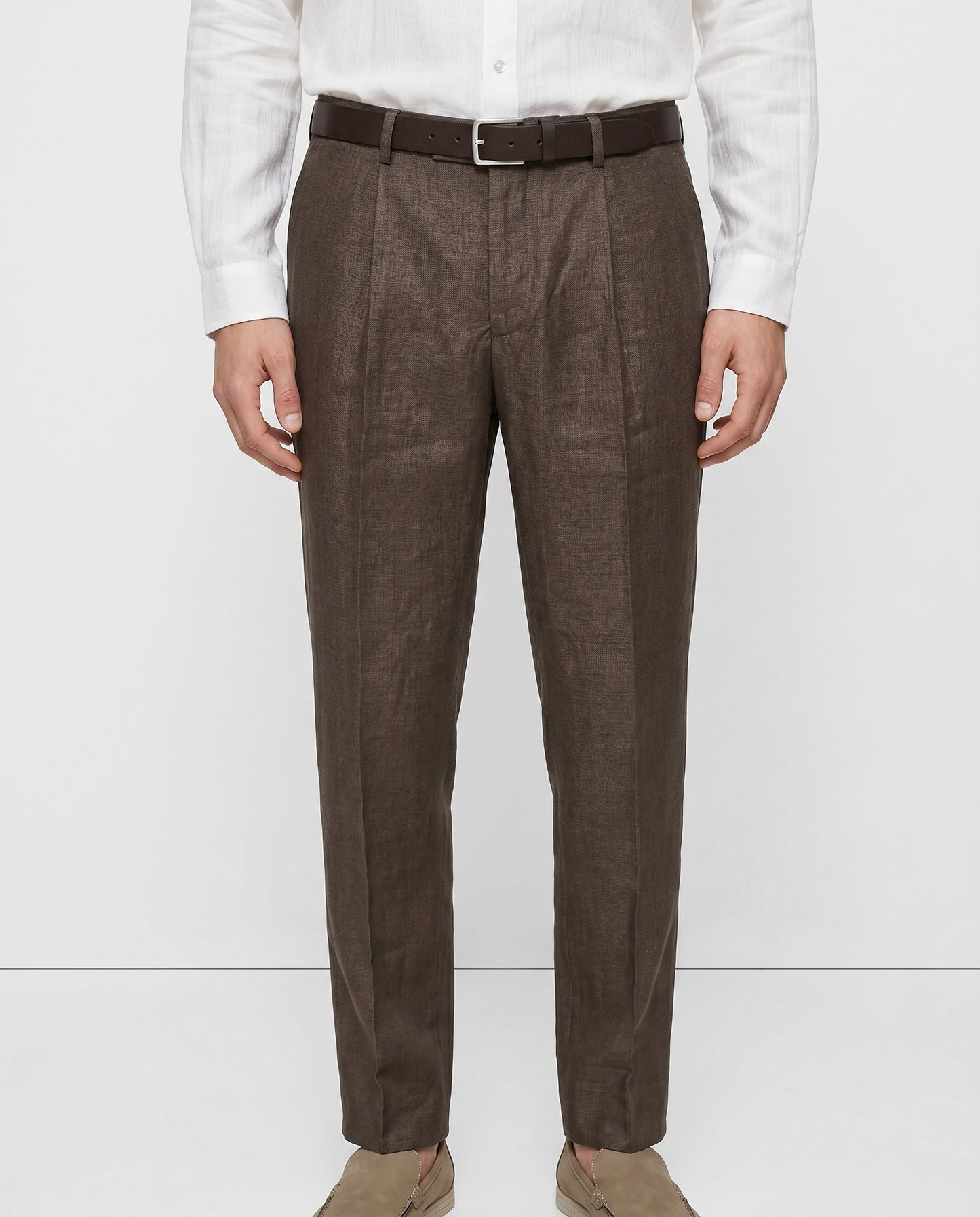 Pantaloni in puro lino con pinces - Moro