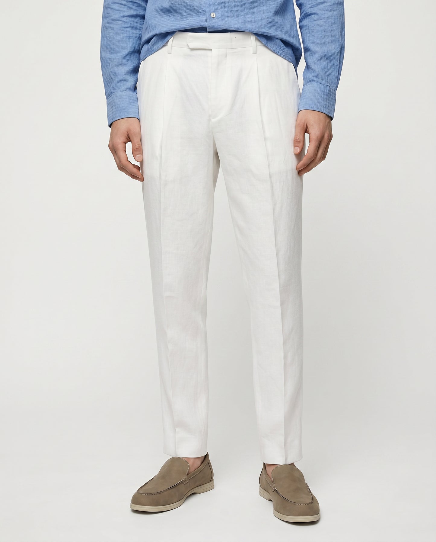 Pantaloni in puro lino con pinces - Bianco