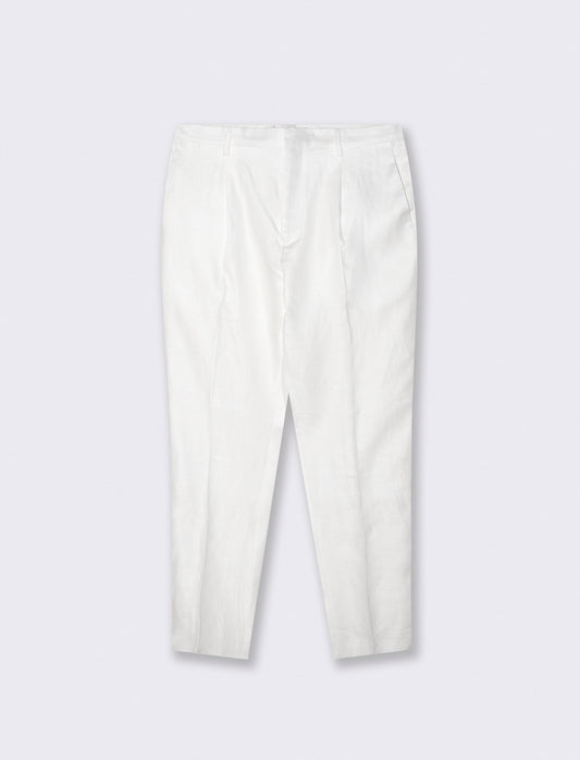 Pantaloni in puro lino con pinces - Bianco
