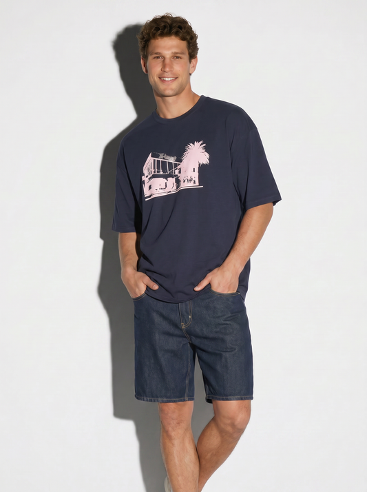 T-shirt puff e ricamo a contrasto - Blu