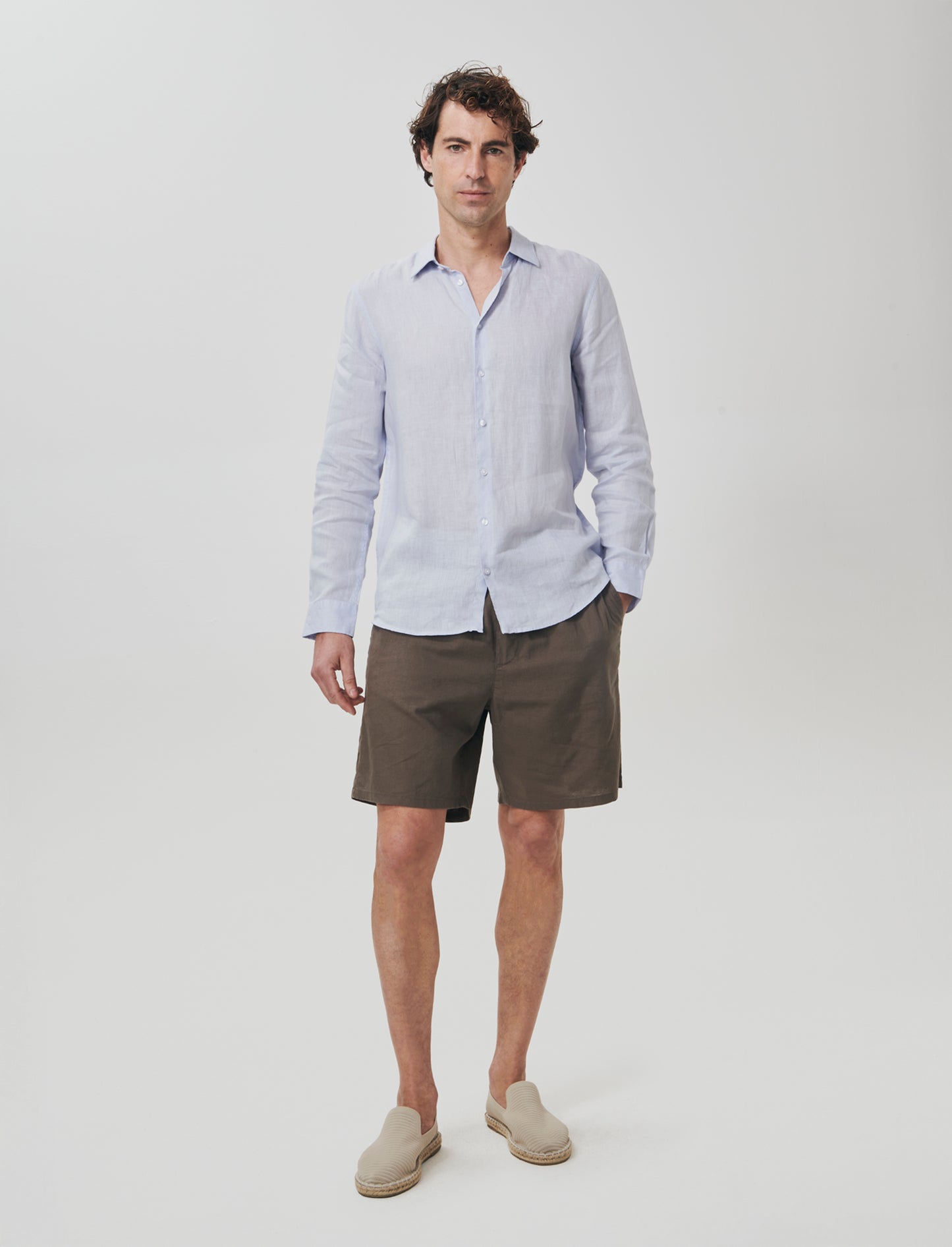 Bermuda Jogger in Linen Blend with Pocket - Grey