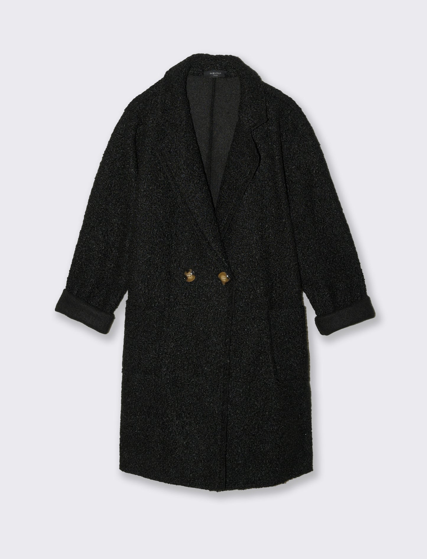 CAPPOTTO IN TESSUTO ARRICCIATO - Nero