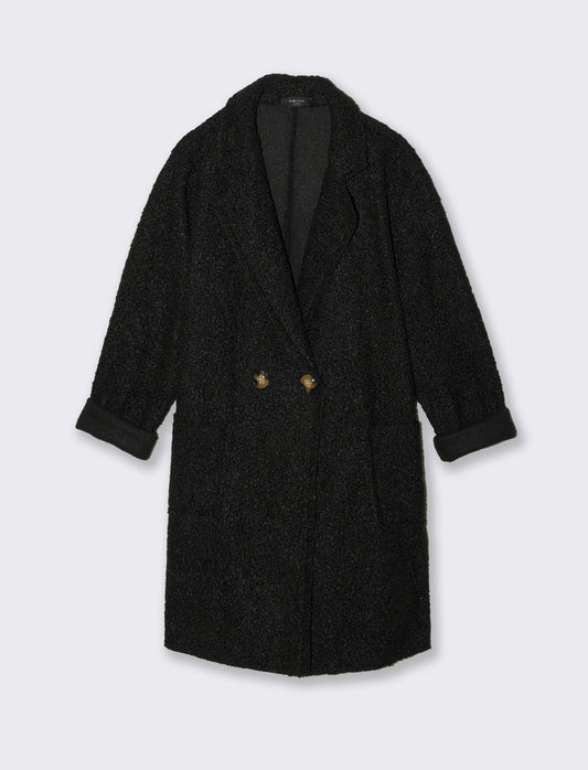CAPPOTTO IN TESSUTO ARRICCIATO - Nero