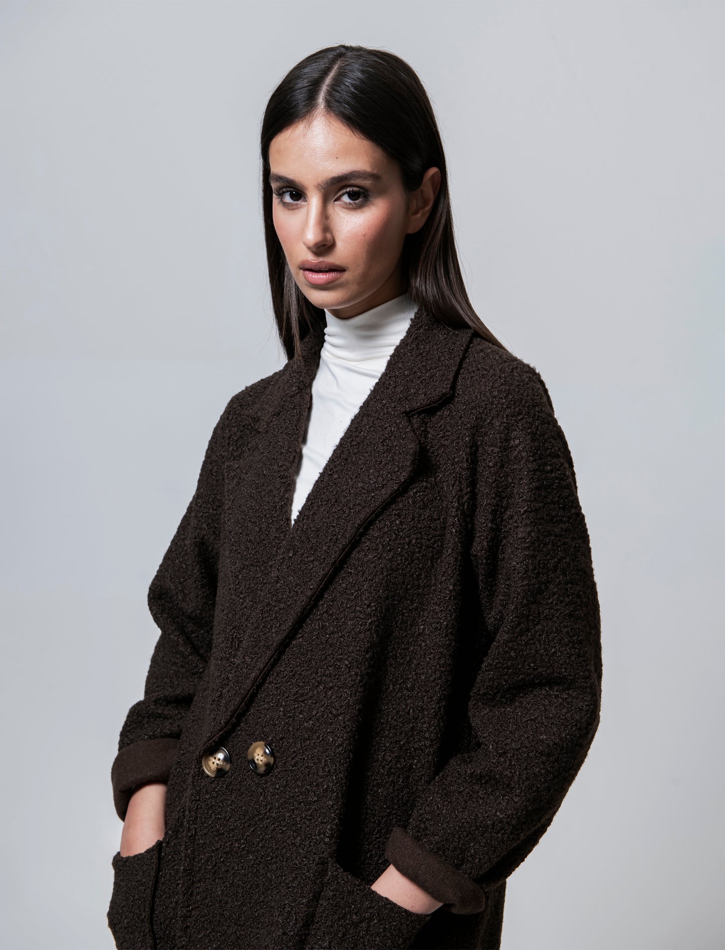 CAPPOTTO IN TESSUTO ARRICCIATO - Moro