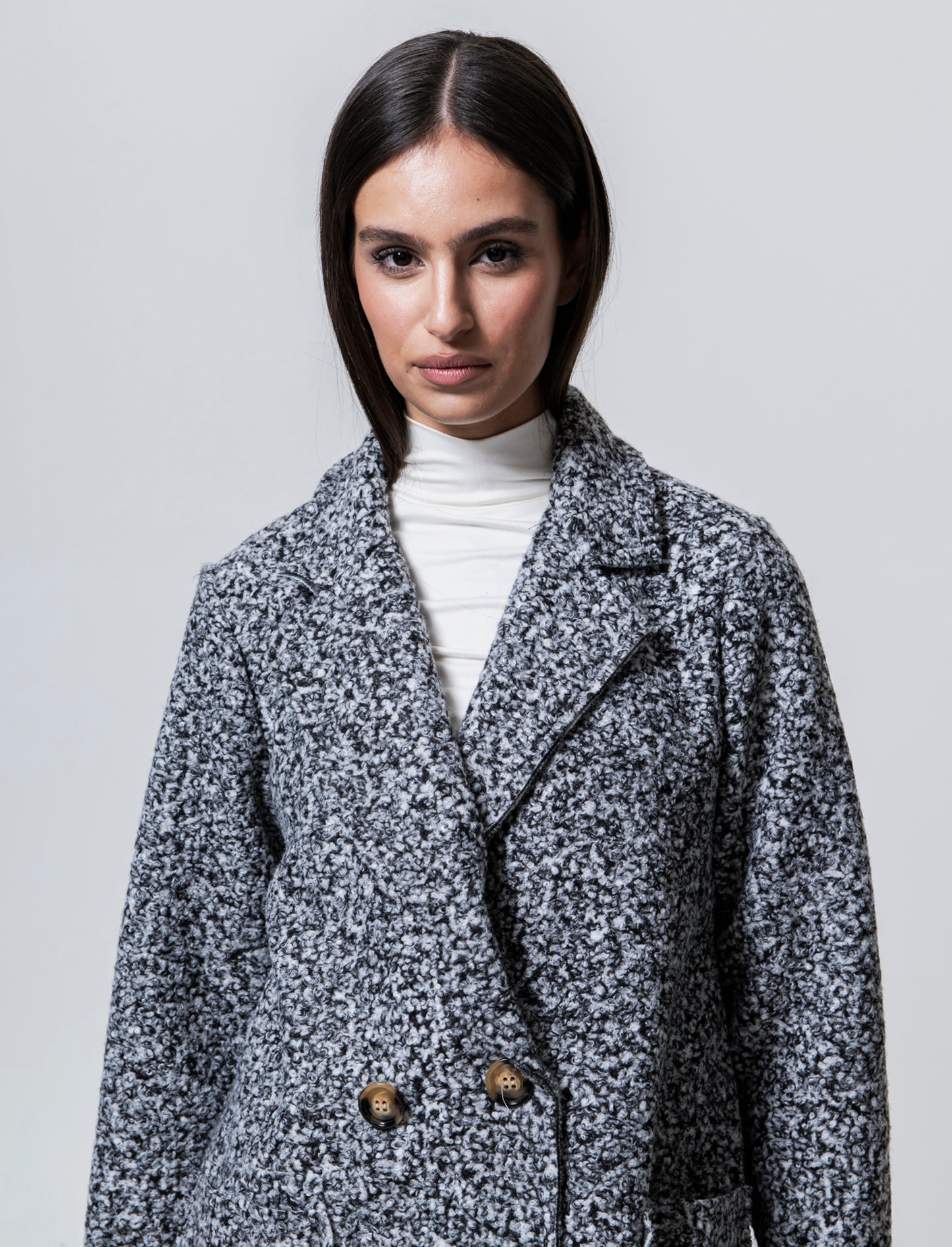 CAPPOTTO IN TESSUTO ARRICCIATO - Grigio chiaro mel.