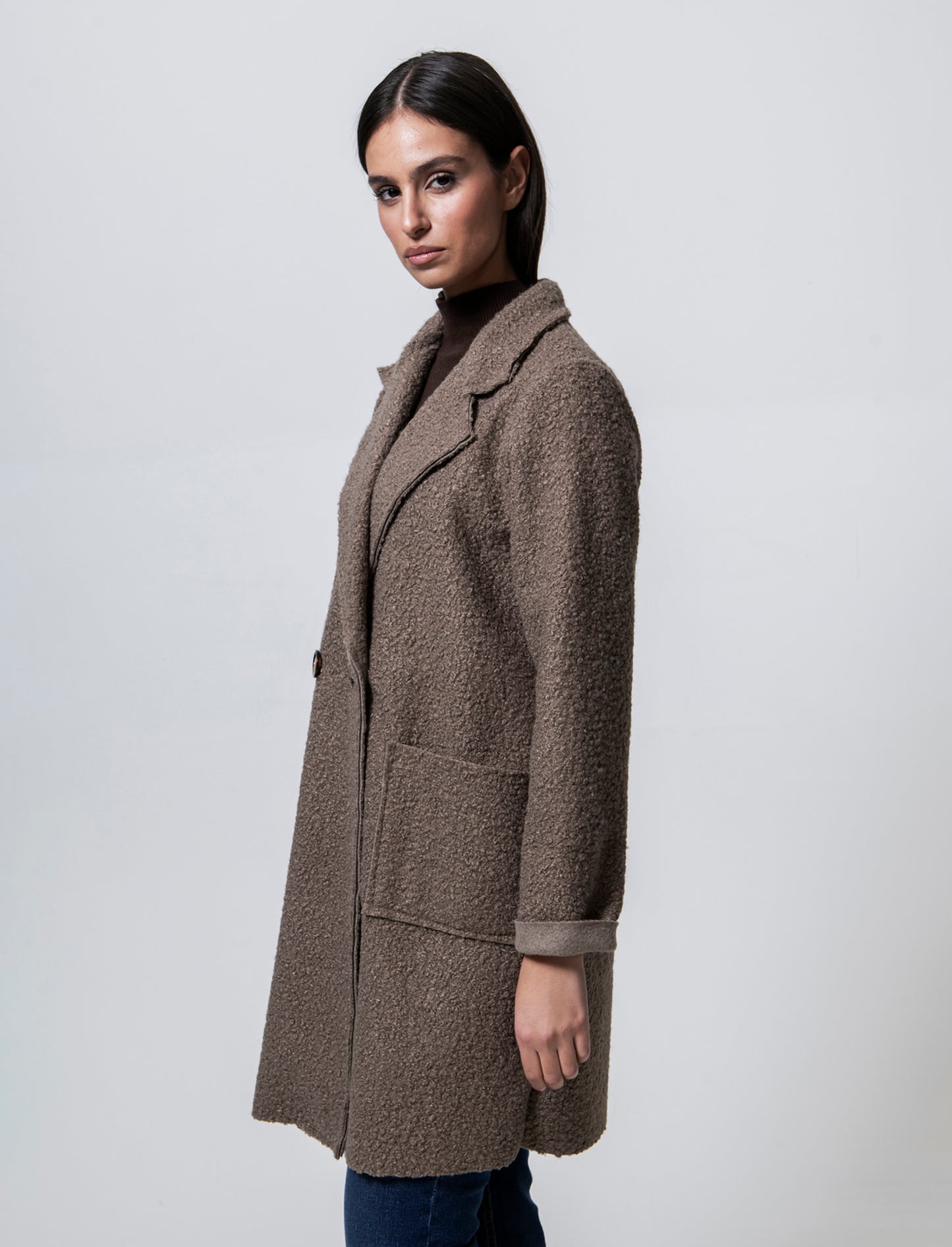 CAPPOTTO IN TESSUTO ARRICCIATO - Grigio fango