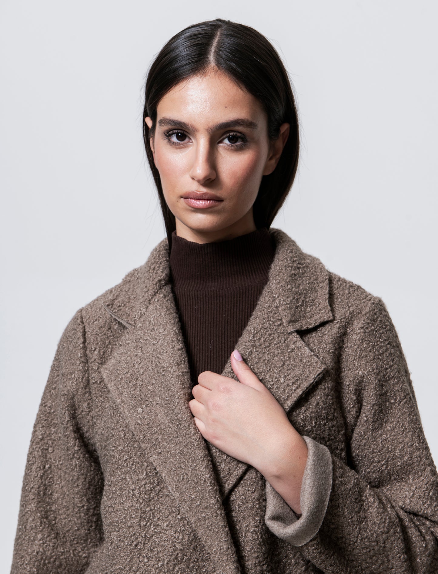 CAPPOTTO IN TESSUTO ARRICCIATO - Grigio fango