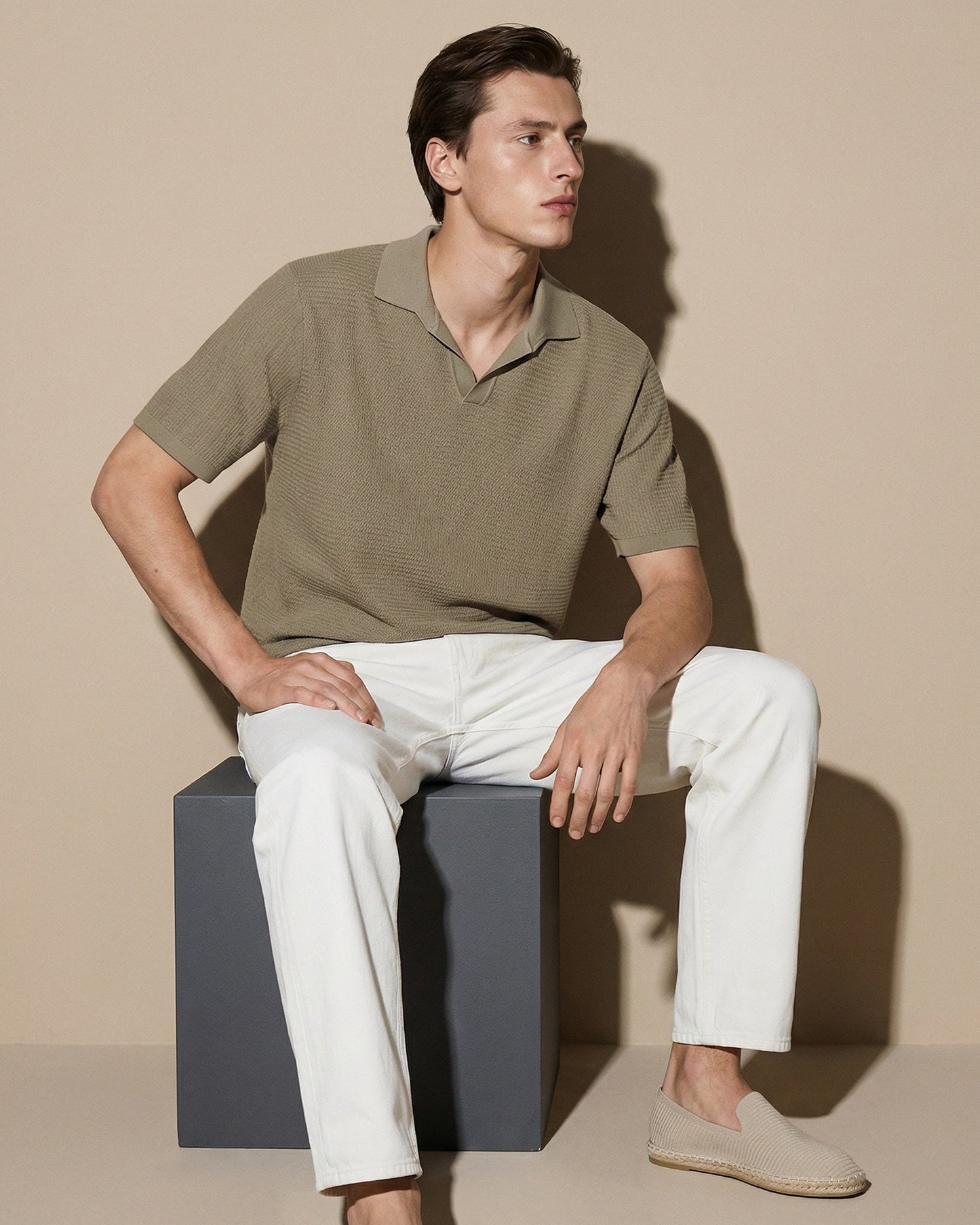Jacquard knit cotton blend polo - Green