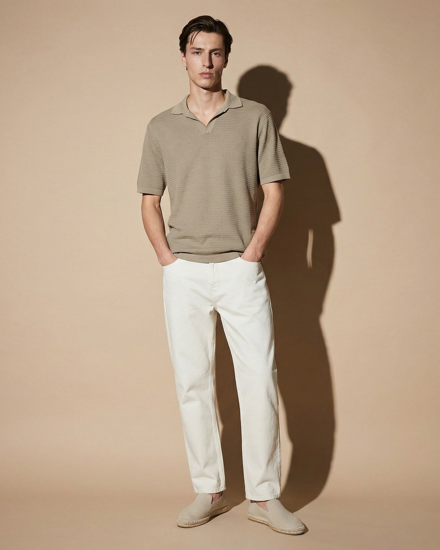 Jacquard knit cotton blend polo - Green