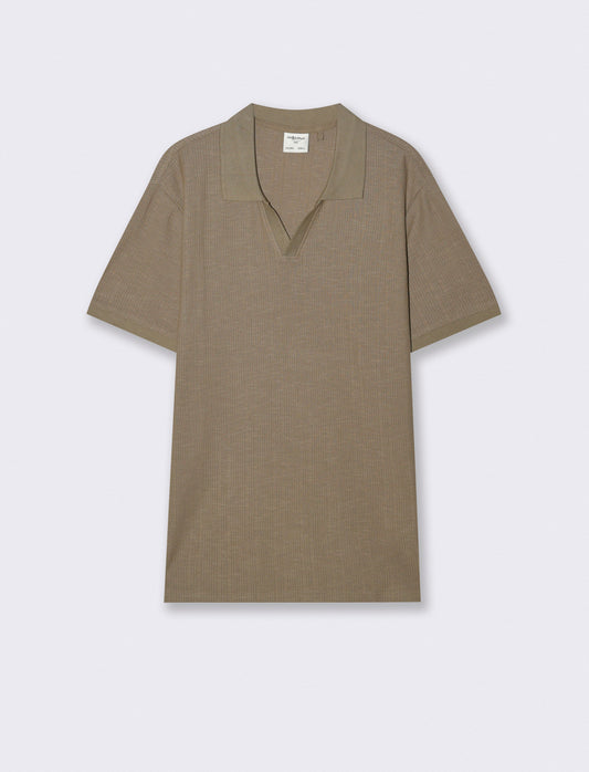Polo in maglia jacquard misto cotone - Verde kaki