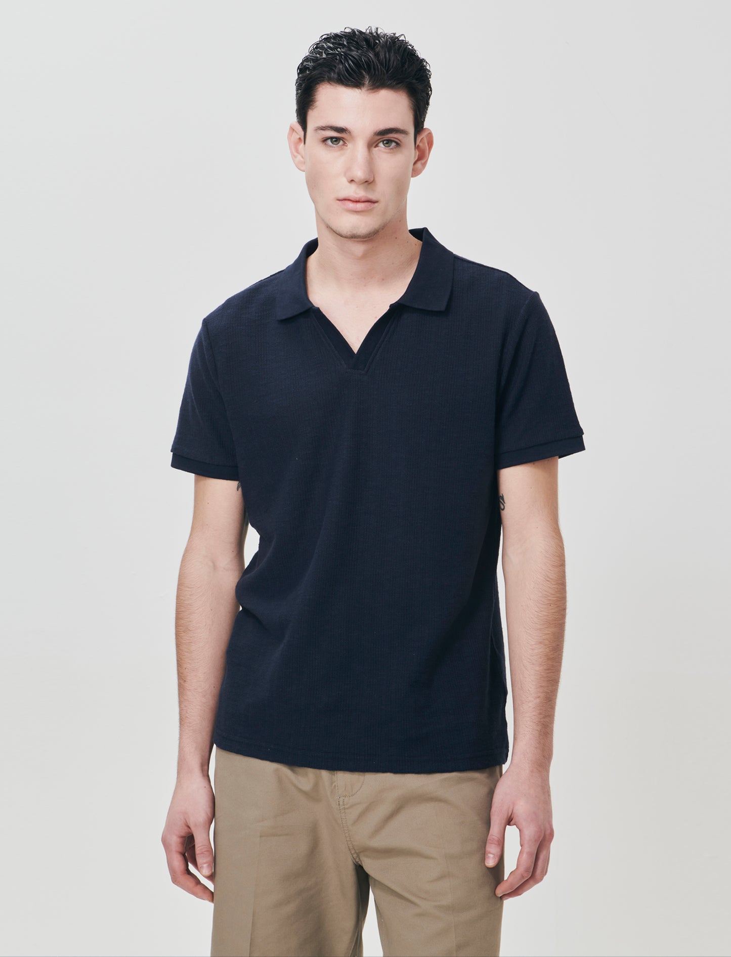 Polo in maglia jacquard misto cotone - Blu