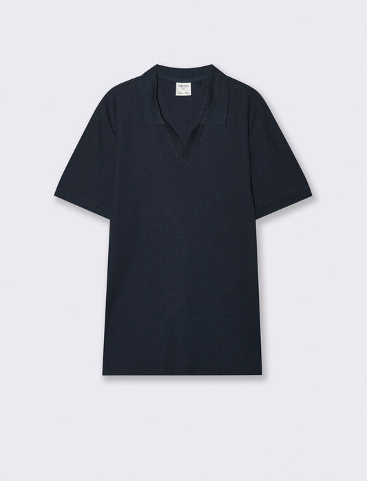 Polo in maglia jacquard misto cotone - Blu