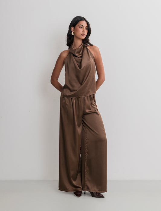 PANTALONE IN SATIN - Moro