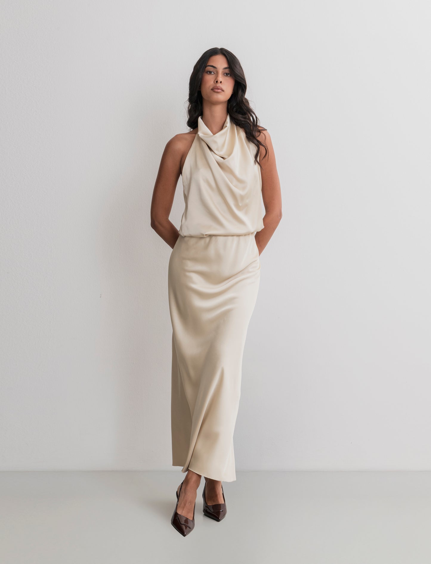GONNA IN SATIN - Beige champagne