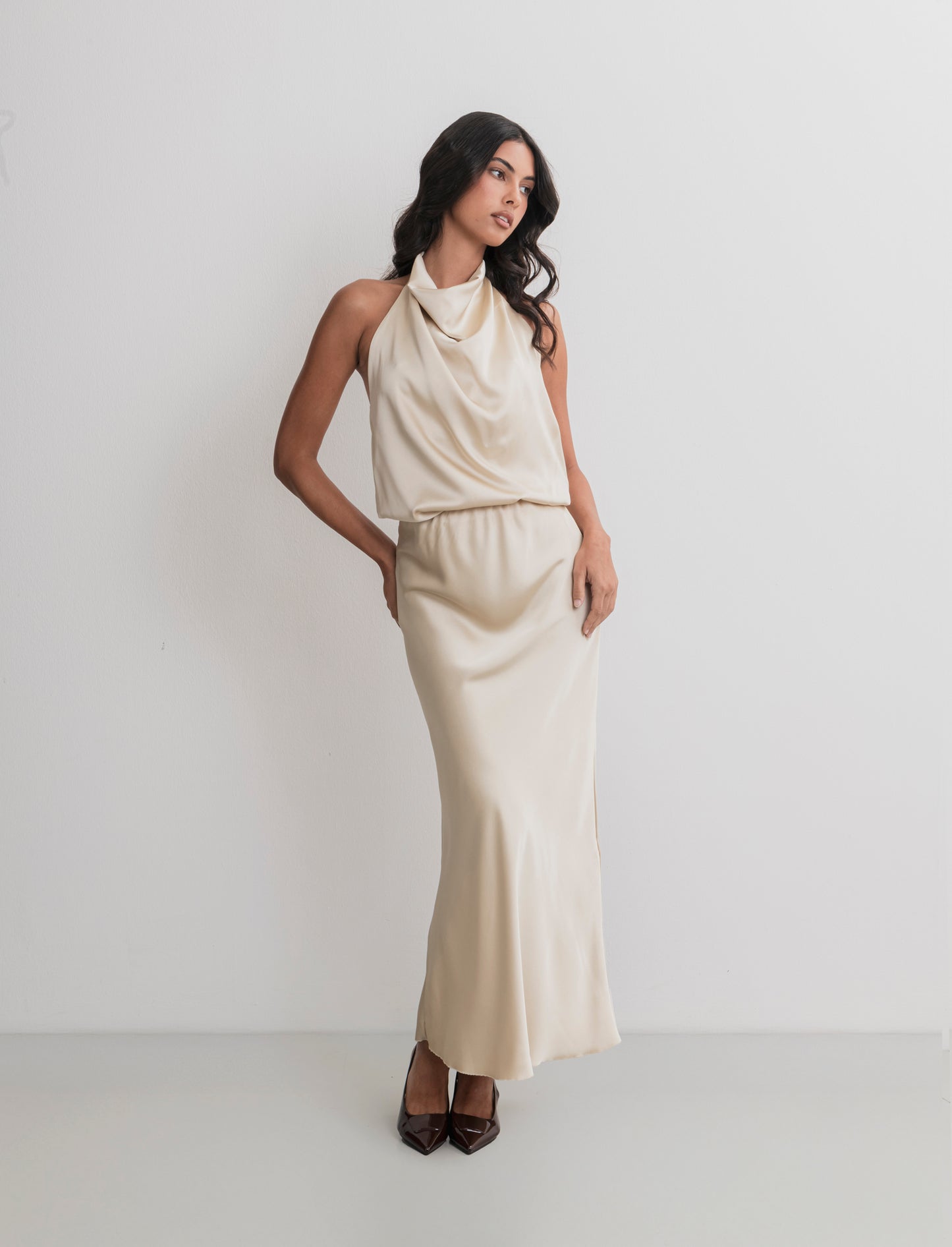 GONNA IN SATIN - Beige champagne