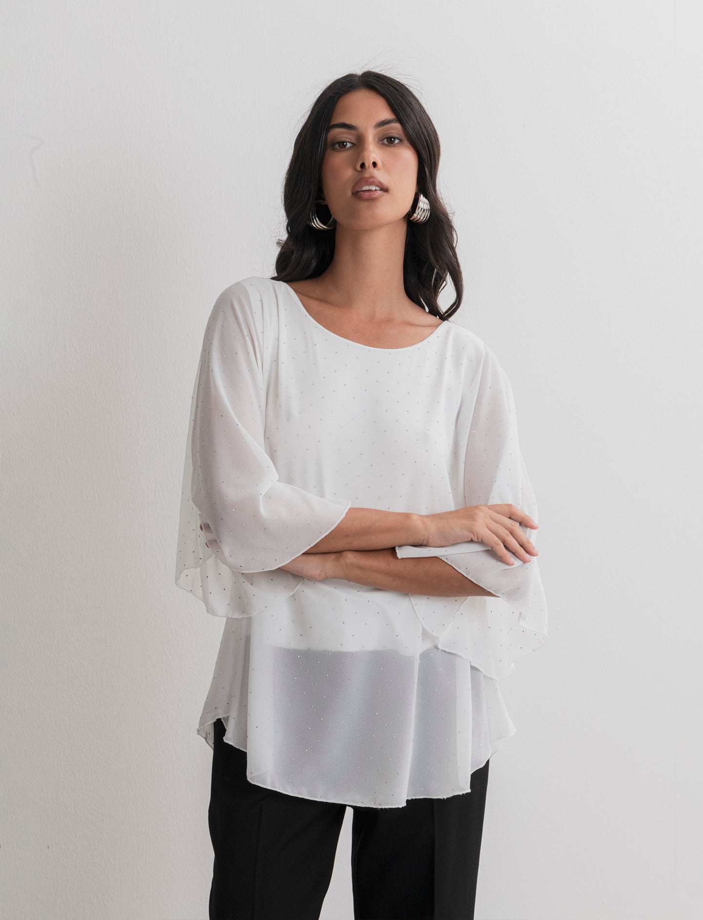 CASACCA OVER CON APPLICAZIONI STRASS - Bianco panna