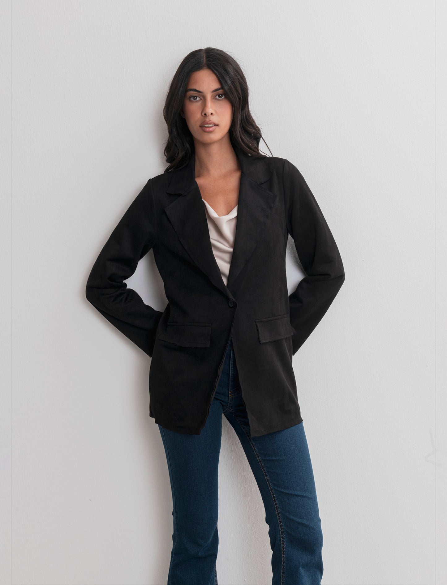 BLAZER IN TESSUTO EFFETTO DAINETTO - Nero