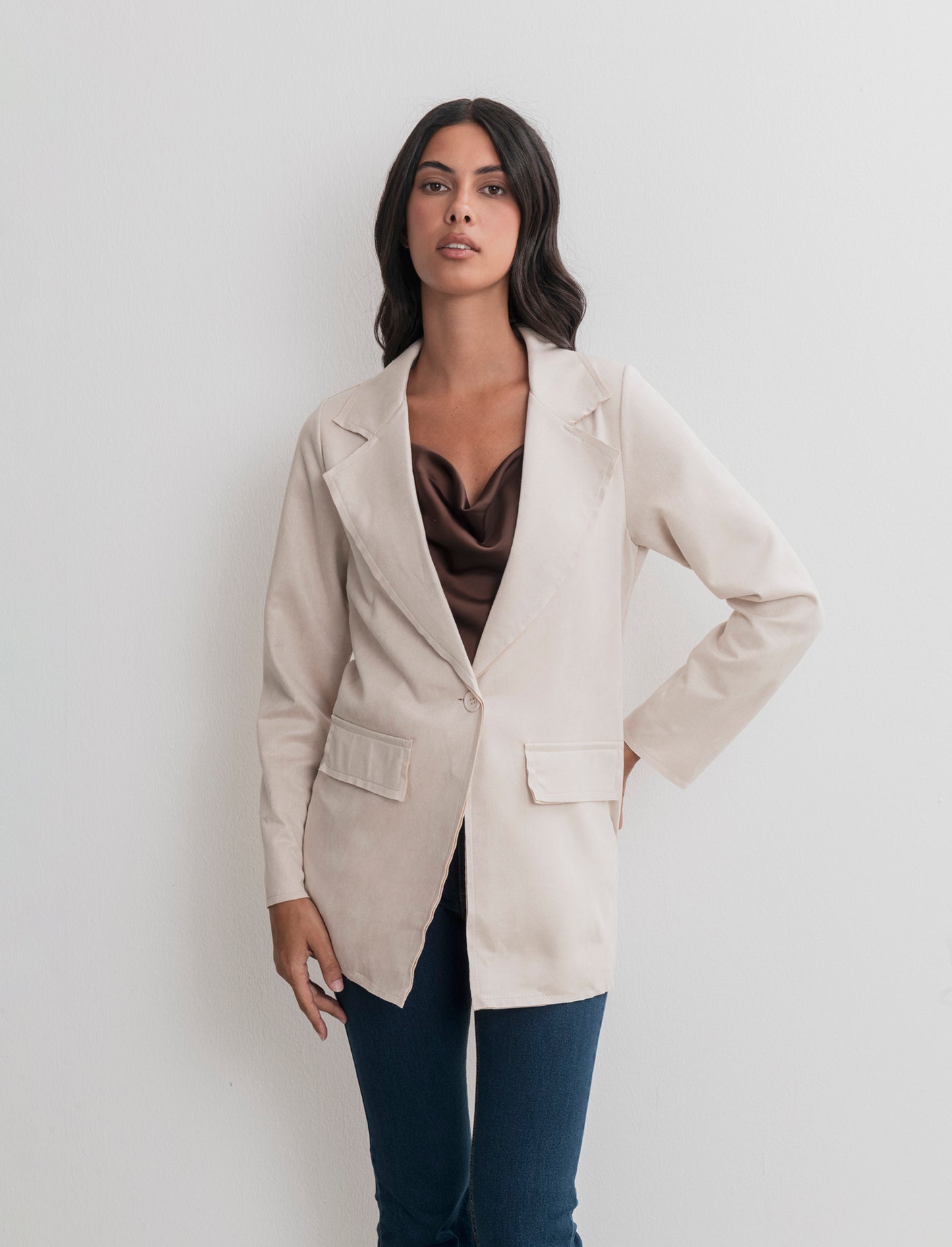 BLAZER IN TESSUTO EFFETTO DAINETTO - Vaniglia