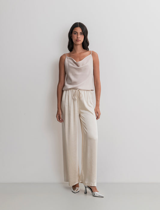 PANTALONE IN SATIN - Beige champagne