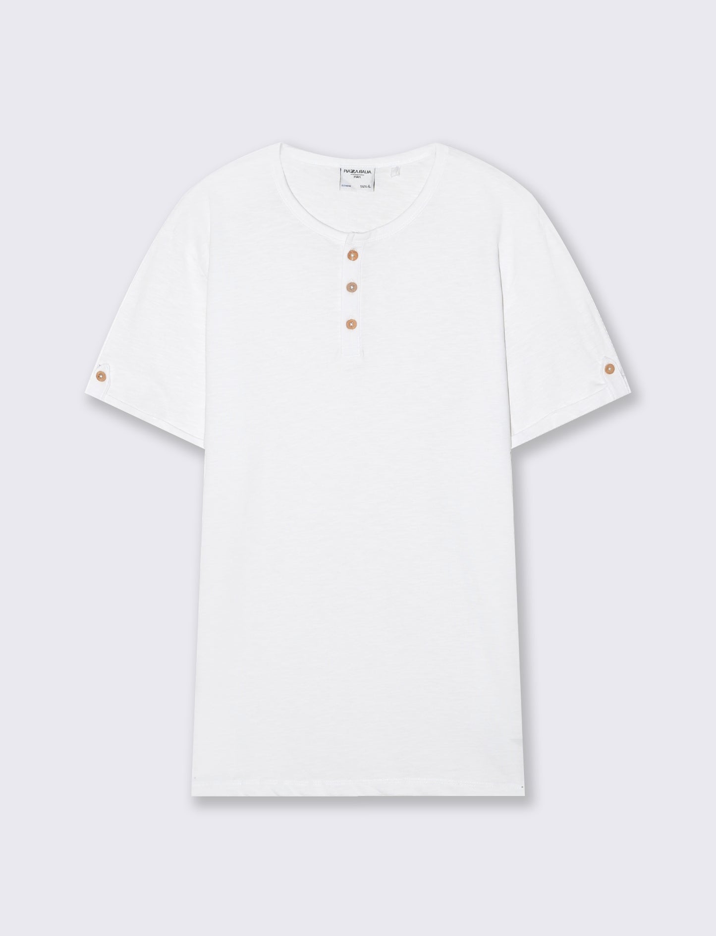 T-shirt cotone collo serafino bottoni - Bianco