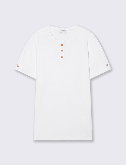 T-shirt cotone collo serafino bottoni - Bianco