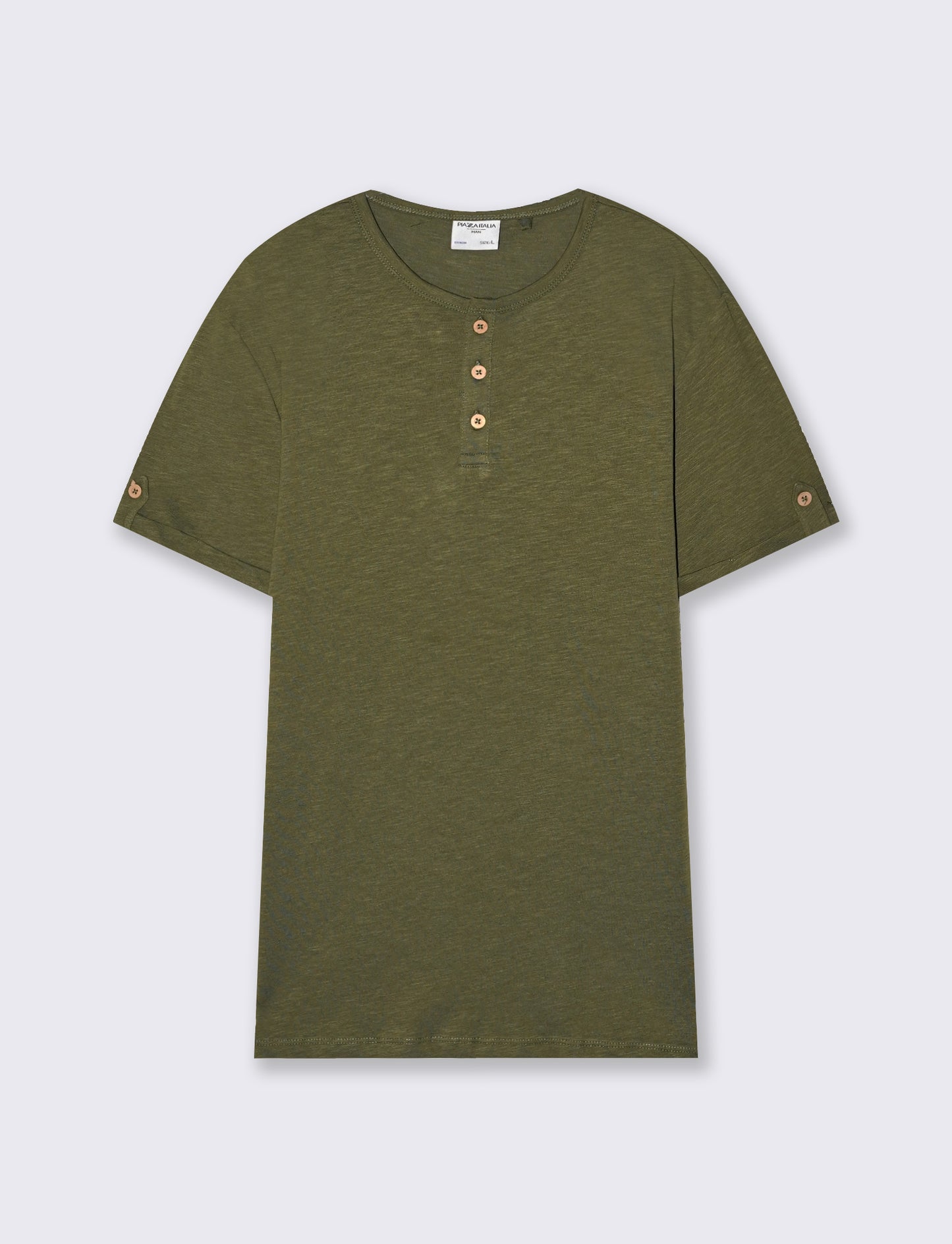Cotton T-shirt with Henley neckline and buttons - Green