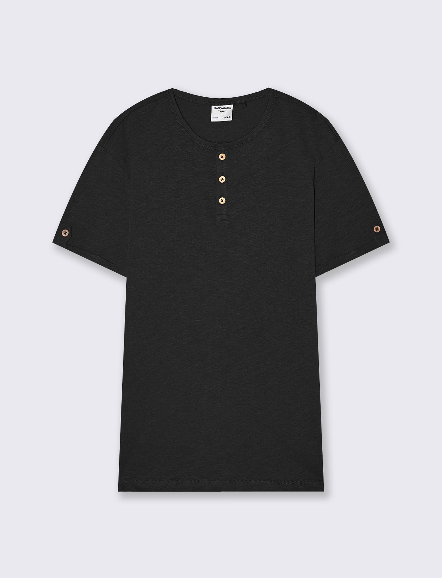 Cotton T-shirt with Henley neckline and buttons - Black