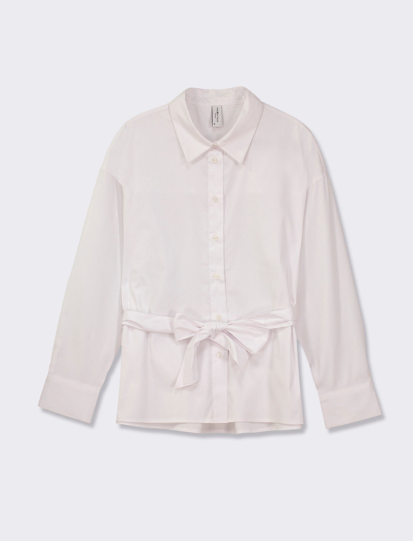 Poplin Shirt with Dropped Sleeve and Belt - White