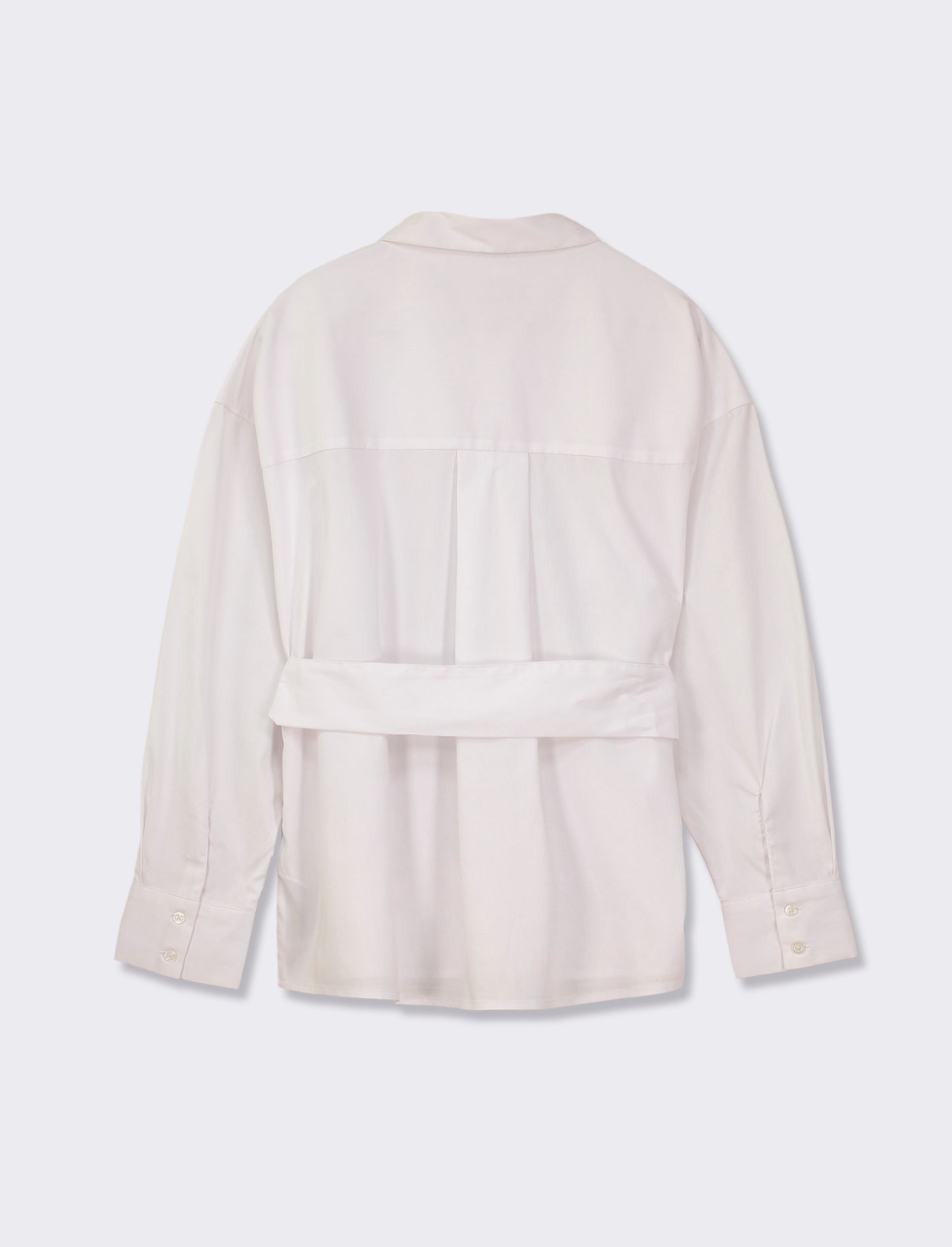 Poplin Shirt with Dropped Sleeve and Belt - White