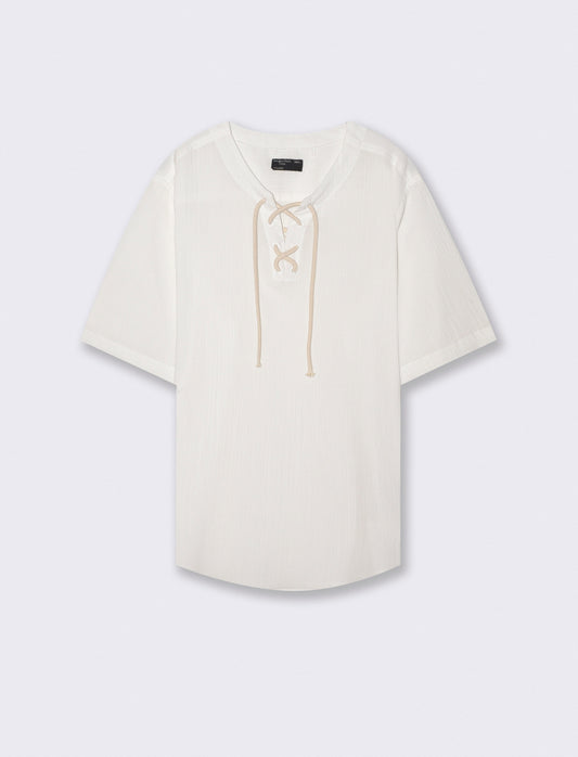 Casacca effetto crepe con collo coreano - Bianco