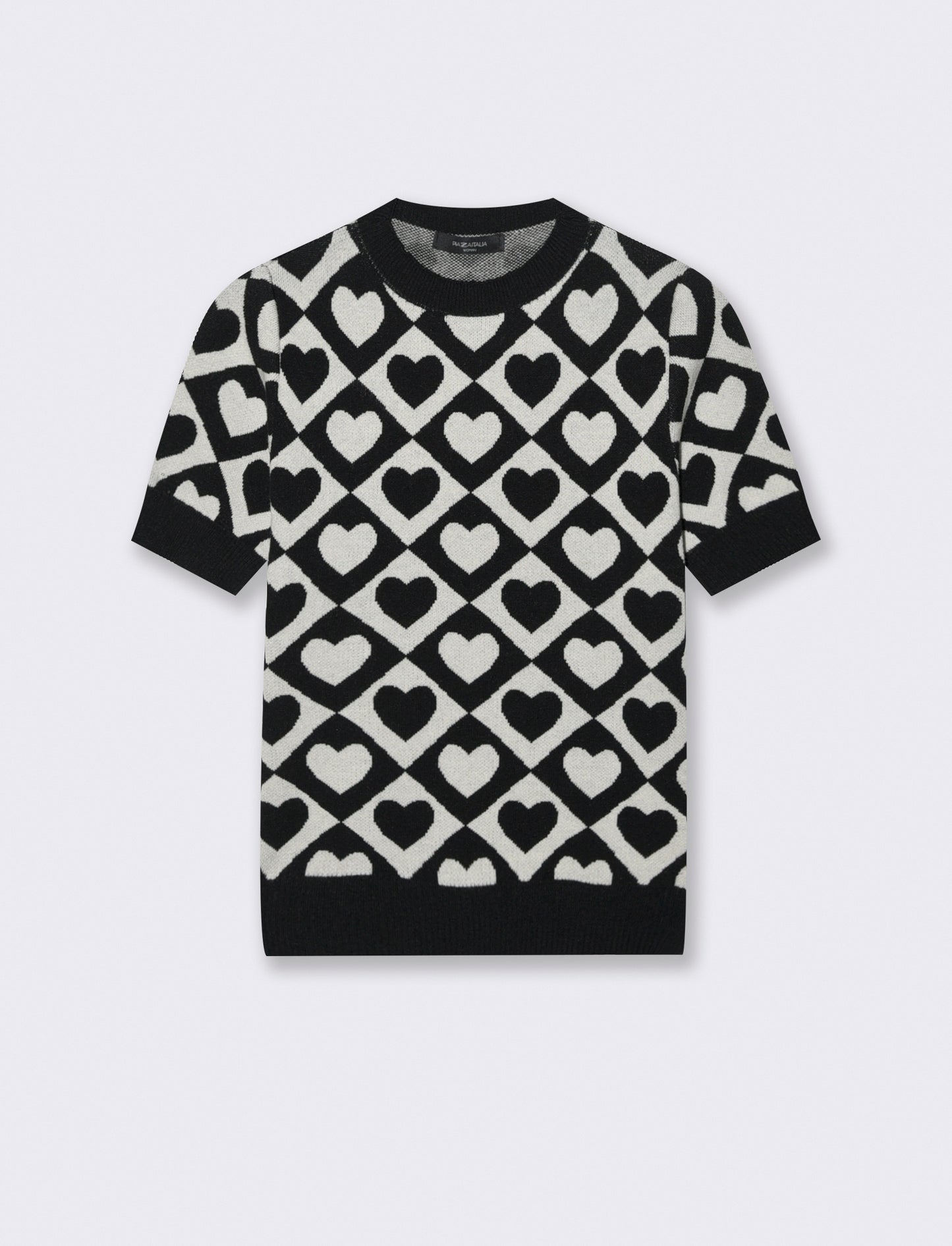 T-SHIRT IN MAGLIA - ner-bianco