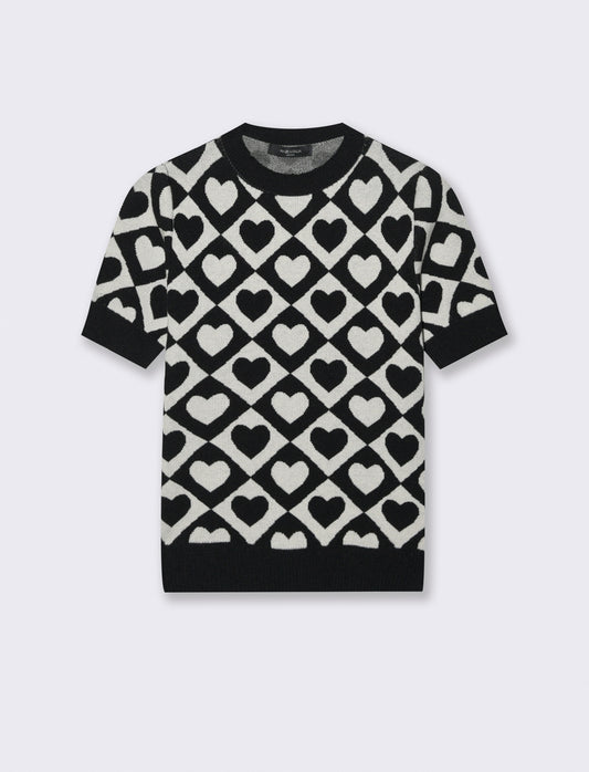 T-SHIRT IN MAGLIA - ner-bianco
