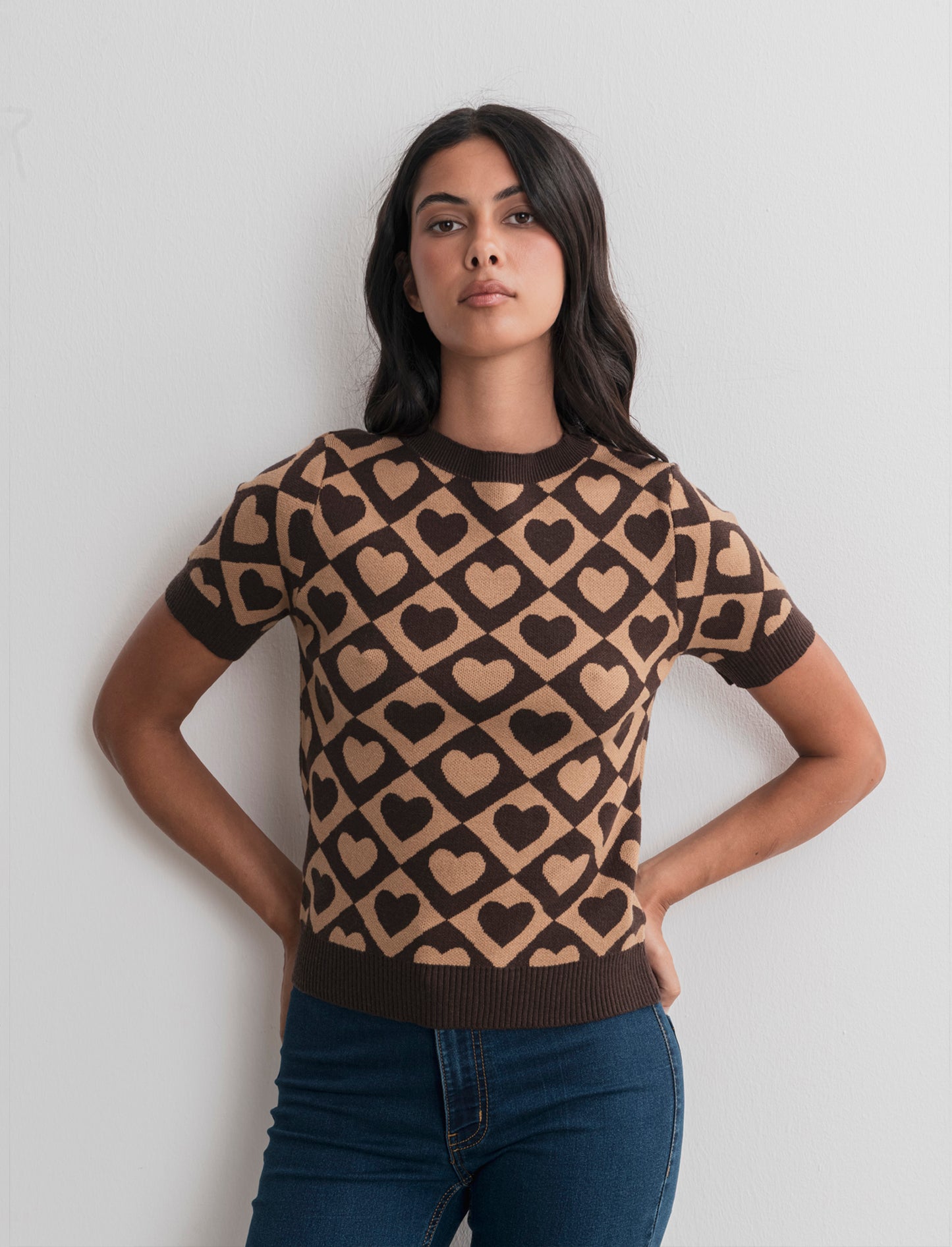 T-SHIRT IN MAGLIA - Marrone tabacco