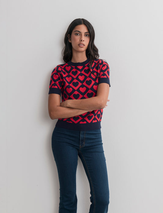 T-SHIRT IN MAGLIA - Blu-rosso
