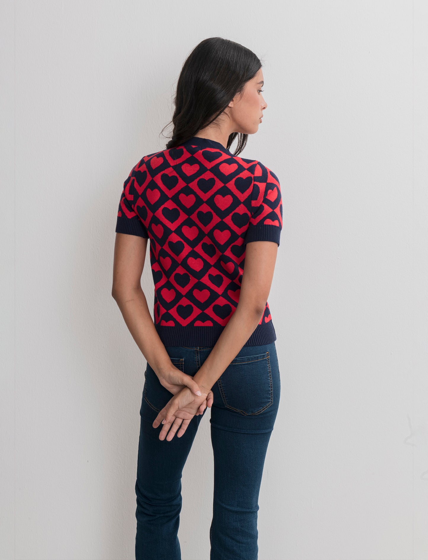T-SHIRT IN MAGLIA - Blu-rosso