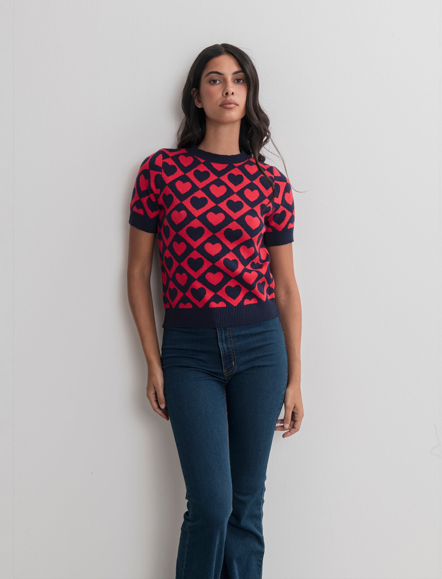 T-SHIRT IN MAGLIA - Blu-rosso