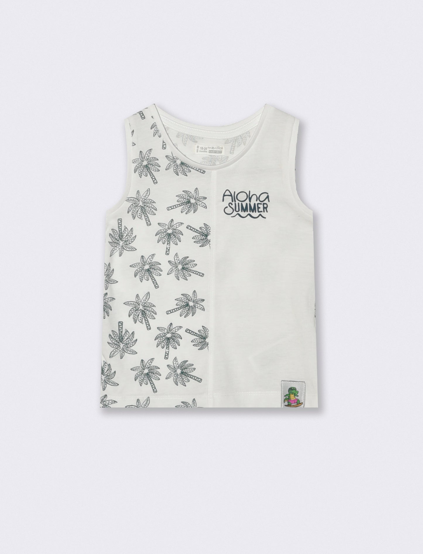 Crew neck tank top with front cut - White