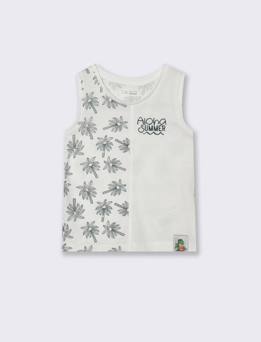 Crew neck tank top with front cut - White