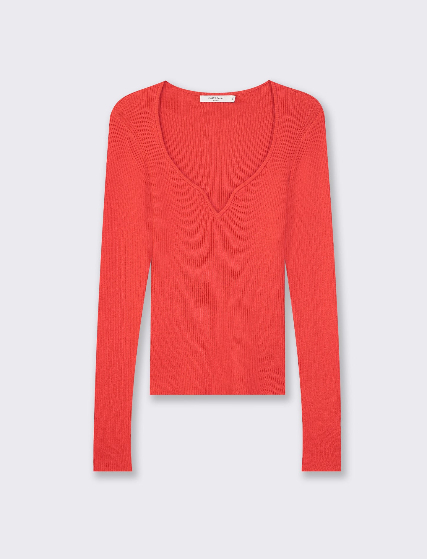 Pullover in costa con scollo a V - Rosso