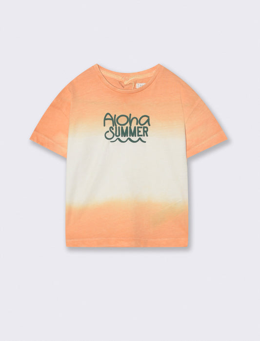 T-shirt girocollo con fantasia degradè - Arancio