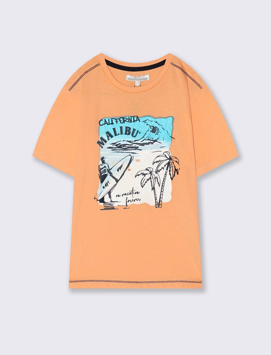 T-shirt con stampa frontale trendy e casual - Pesca